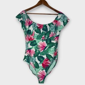 Matilda Jane Palm Tree Paradise One-Piece Ruffle Swimsuit Tropical Modest Large